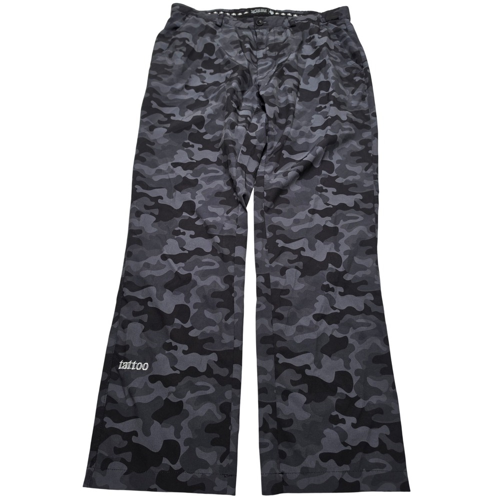 Tattoo Golf Performance Camo Pants Mens 32x30 Black Grey Skull Golfing Trousers
